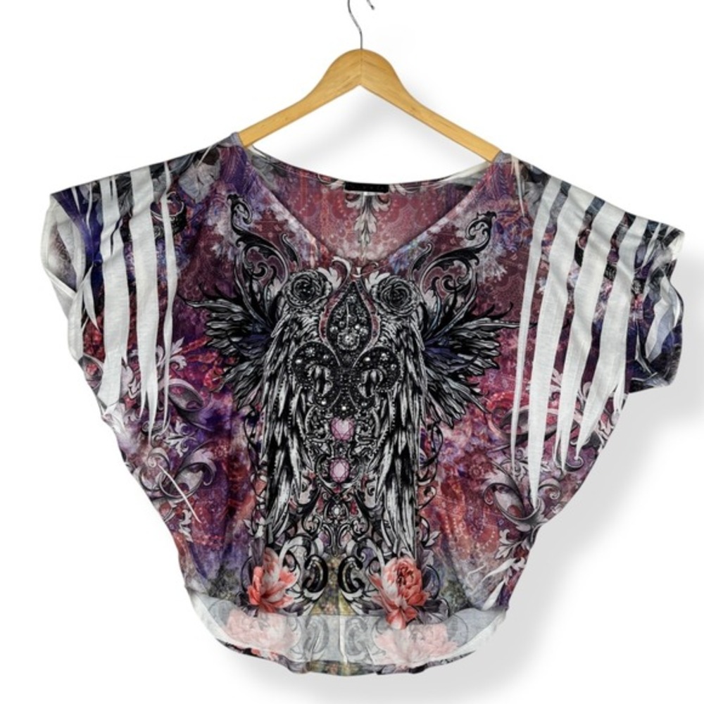 Urban X Y2K Top Size Medium‎ Indie Sleaze Rhinestones Edgy Punk Dolman USA Made